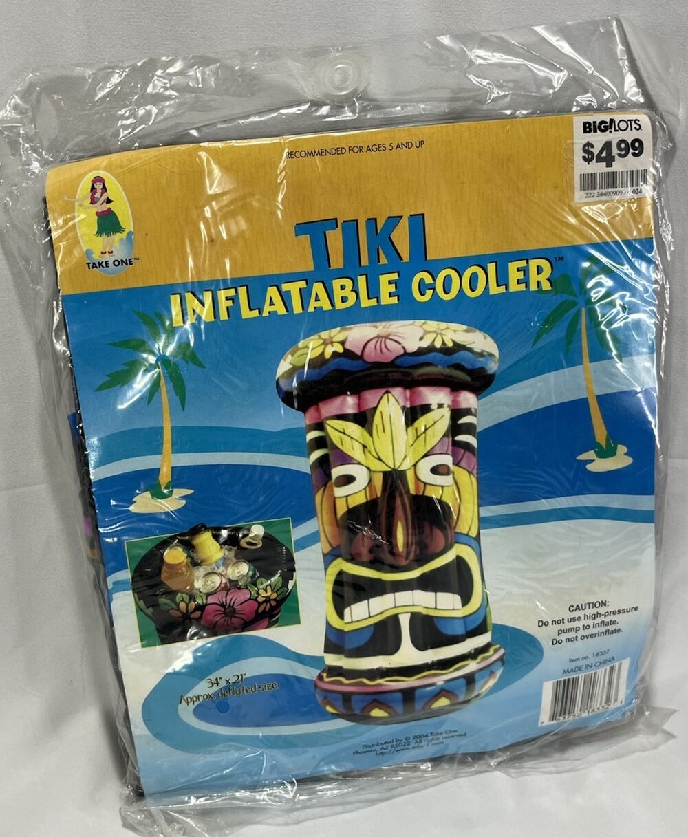 Inflatable Tiki Beverage Cooler 2004 Pool Luau Bar Party Hawaiian Totem NOS 34”
